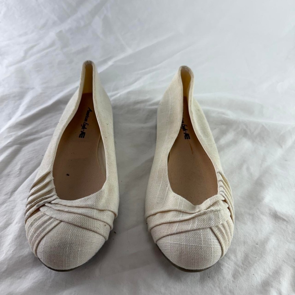 American Eagle Cream Pleated Ballet Flats Womens 7 Y2k Coquette Ballet Preppy